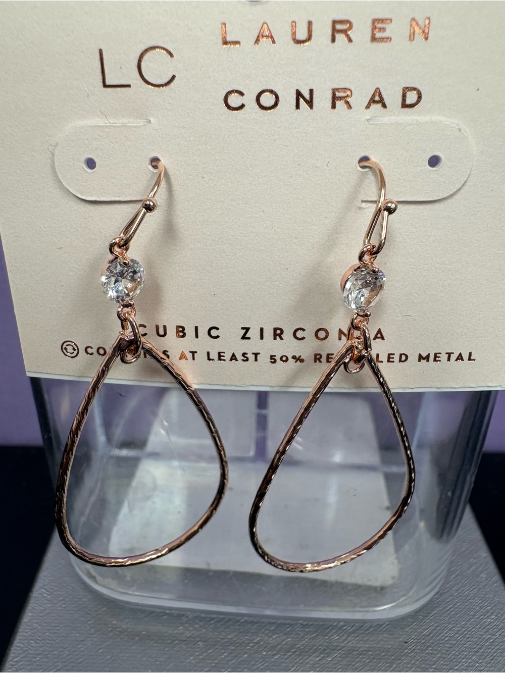 Lauren Conrad Rose Gold Teardrop Dangle Earrings with Clear Stone